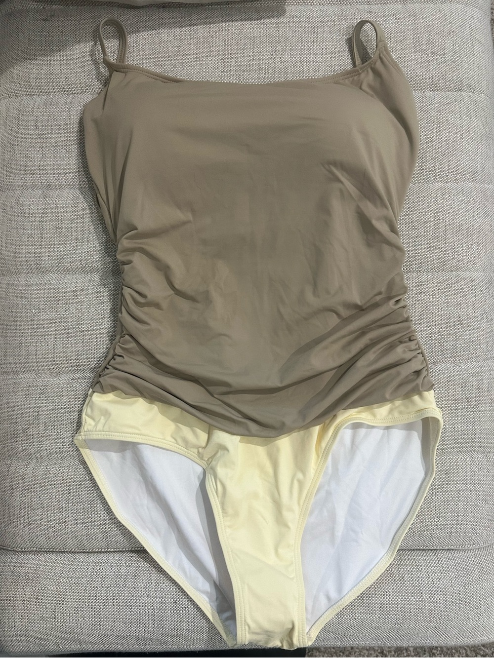 Women’s One-Piece Swimsuit in Taupe and Pale Yellow